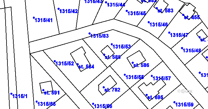 Parcela st. 585 v KÚ Dobřív, Katastrální mapa