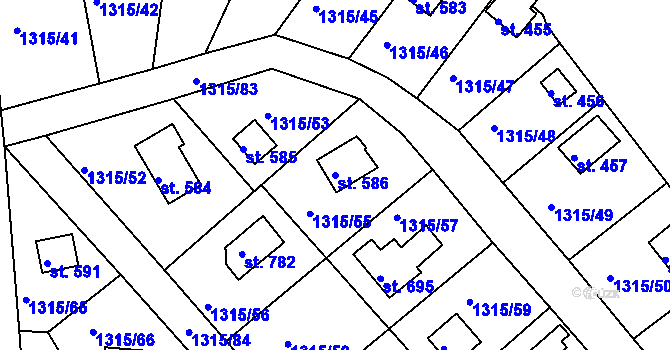 Parcela st. 586 v KÚ Dobřív, Katastrální mapa