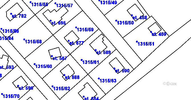 Parcela st. 589 v KÚ Dobřív, Katastrální mapa