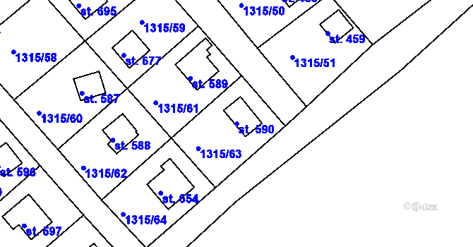 Parcela st. 590 v KÚ Dobřív, Katastrální mapa