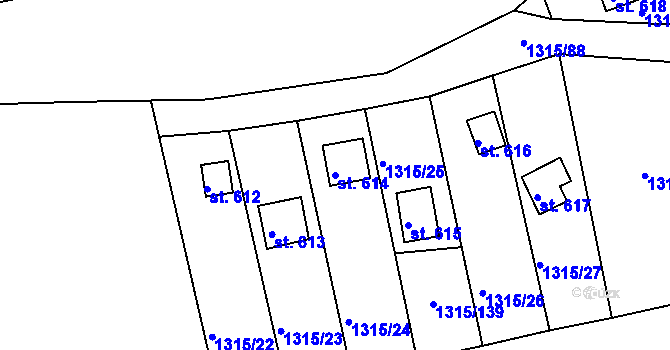 Parcela st. 614 v KÚ Dobřív, Katastrální mapa