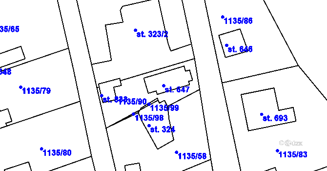 Parcela st. 647 v KÚ Dobřív, Katastrální mapa
