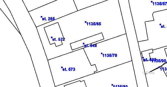 Parcela st. 648 v KÚ Dobřív, Katastrální mapa