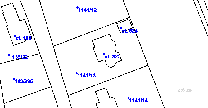 Parcela st. 823 v KÚ Dobřív, Katastrální mapa