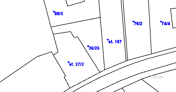 Parcela st. 36/25 v KÚ Dobřív, Katastrální mapa