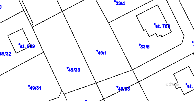 Parcela st. 49/1 v KÚ Dobřív, Katastrální mapa