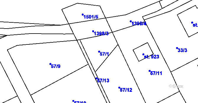 Parcela st. 57/1 v KÚ Dobřív, Katastrální mapa