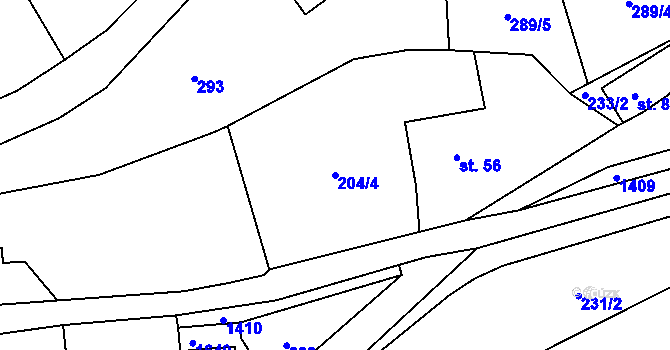 Parcela st. 204/4 v KÚ Dobřív, Katastrální mapa