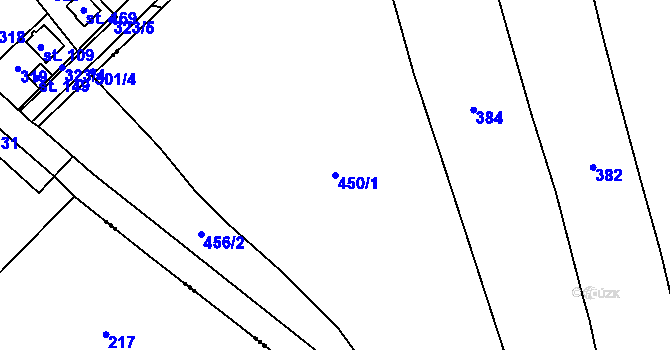 Parcela st. 450/1 v KÚ Dobřív, Katastrální mapa