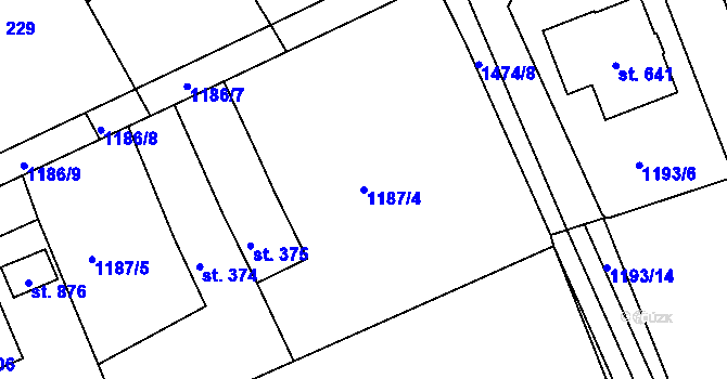 Parcela st. 1187/4 v KÚ Dobřív, Katastrální mapa