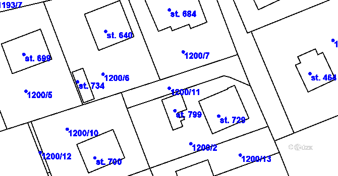 Parcela st. 1200/11 v KÚ Dobřív, Katastrální mapa