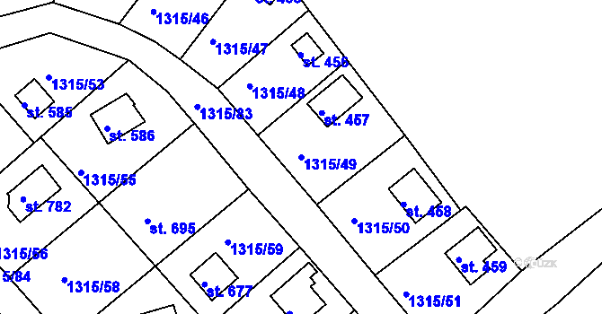 Parcela st. 1315/49 v KÚ Dobřív, Katastrální mapa