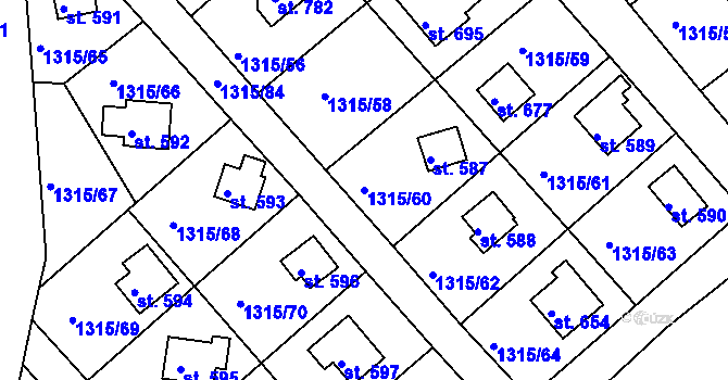 Parcela st. 1315/60 v KÚ Dobřív, Katastrální mapa