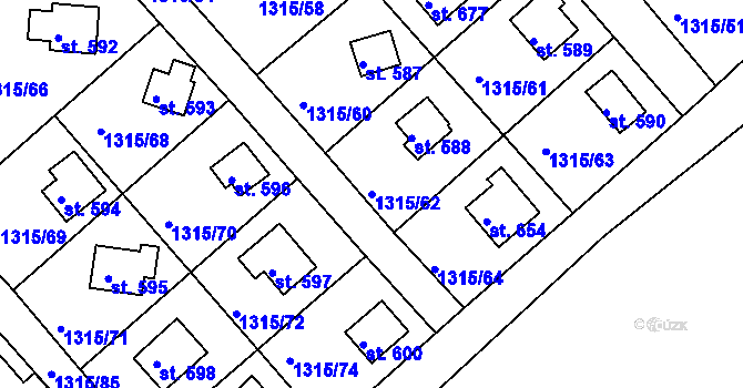 Parcela st. 1315/62 v KÚ Dobřív, Katastrální mapa