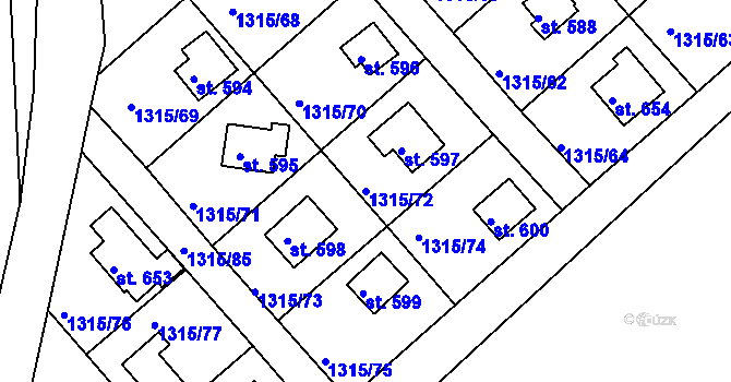 Parcela st. 1315/72 v KÚ Dobřív, Katastrální mapa