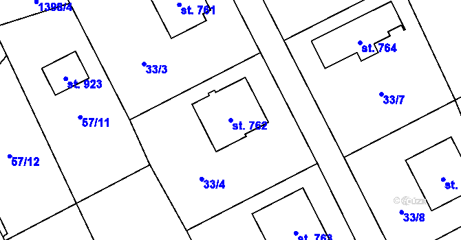 Parcela st. 762 v KÚ Dobřív, Katastrální mapa