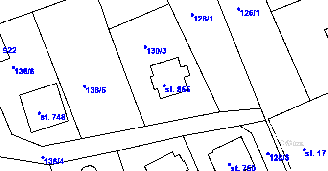 Parcela st. 855 v KÚ Dobřív, Katastrální mapa