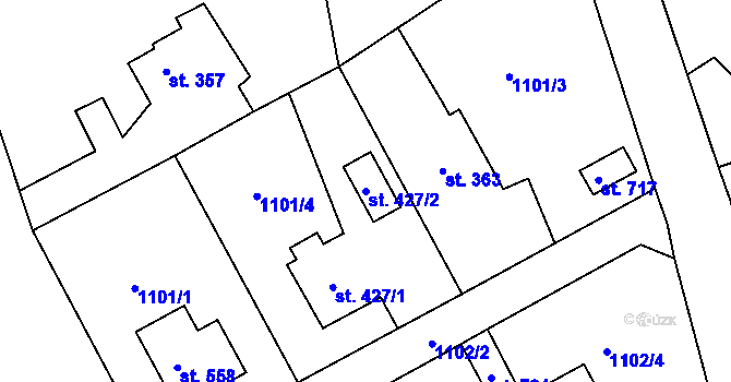 Parcela st. 427/2 v KÚ Dobřív, Katastrální mapa