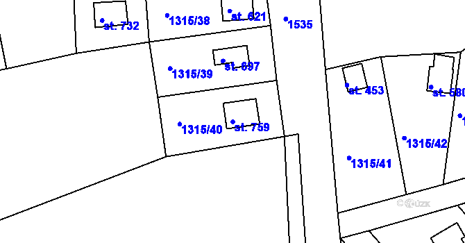 Parcela st. 759 v KÚ Dobřív, Katastrální mapa