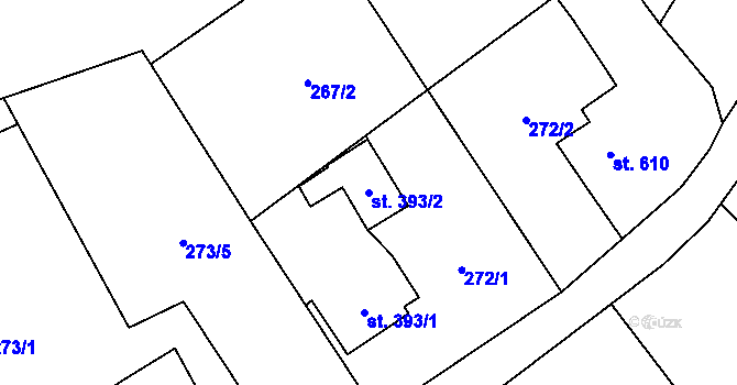 Parcela st. 393/2 v KÚ Dobřív, Katastrální mapa