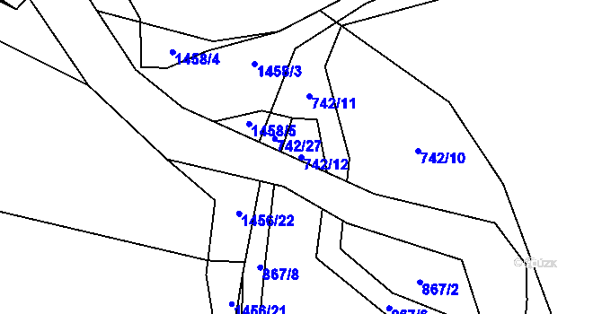 Parcela st. 742/12 v KÚ Dobřív, Katastrální mapa