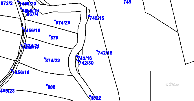 Parcela st. 742/18 v KÚ Dobřív, Katastrální mapa