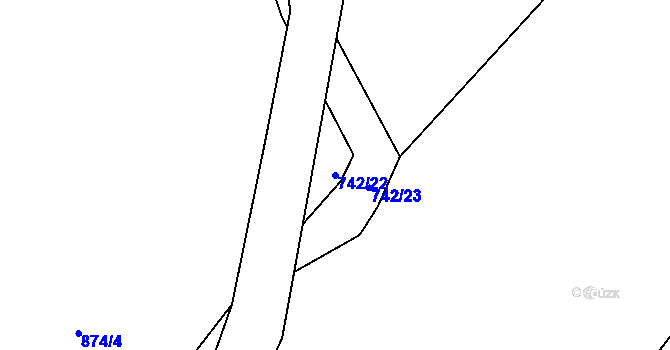 Parcela st. 742/22 v KÚ Dobřív, Katastrální mapa