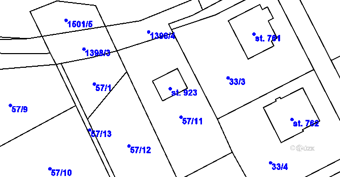 Parcela st. 923 v KÚ Dobřív, Katastrální mapa