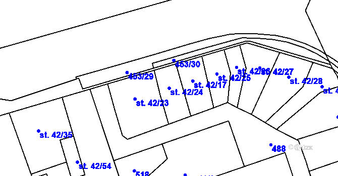 Parcela st. 42/24 v KÚ Dobšice u Žehuně, Katastrální mapa