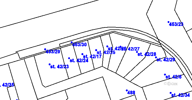 Parcela st. 42/25 v KÚ Dobšice u Žehuně, Katastrální mapa