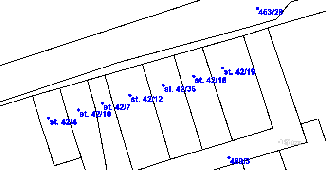 Parcela st. 42/36 v KÚ Dobšice u Žehuně, Katastrální mapa