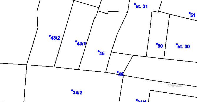 Parcela st. 45 v KÚ Dobšice u Žehuně, Katastrální mapa