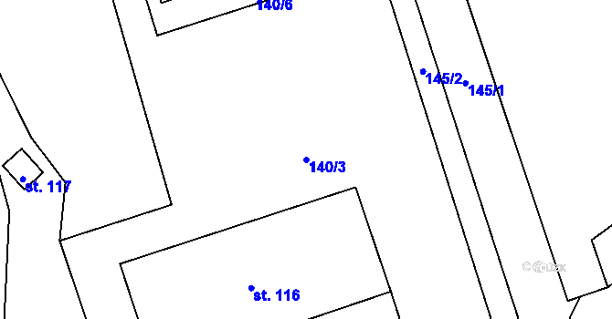 Parcela st. 140/3 v KÚ Dobšice u Žehuně, Katastrální mapa