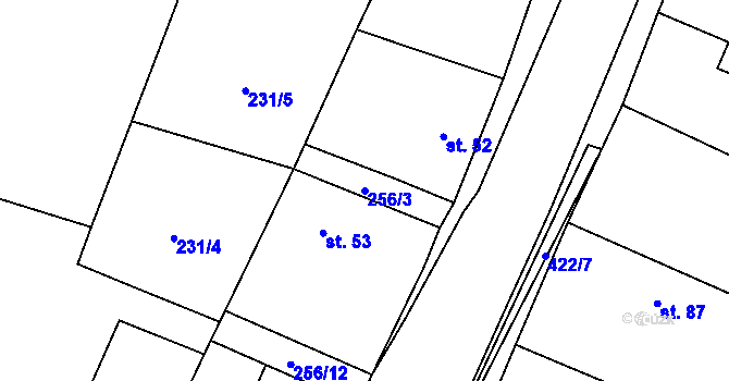 Parcela st. 256/3 v KÚ Dobšice u Žehuně, Katastrální mapa