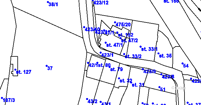 Parcela st. 423/1 v KÚ Dobšice u Žehuně, Katastrální mapa