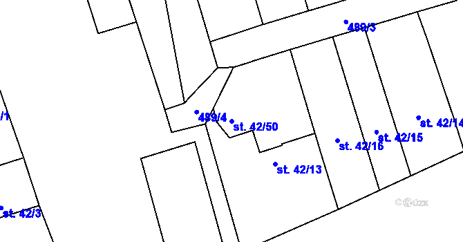 Parcela st. 42/50 v KÚ Dobšice u Žehuně, Katastrální mapa