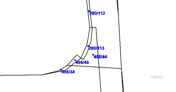 Parcela st. 280/113 v KÚ Dobšice u Žehuně, Katastrální mapa