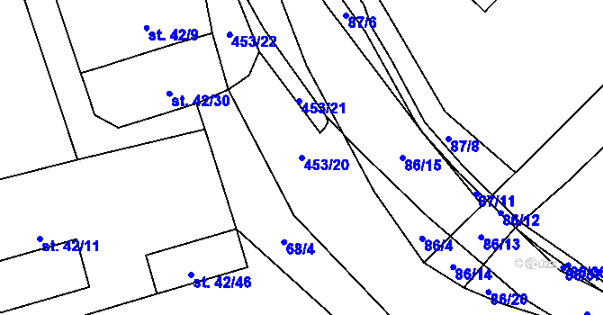 Parcela st. 453/20 v KÚ Dobšice u Žehuně, Katastrální mapa