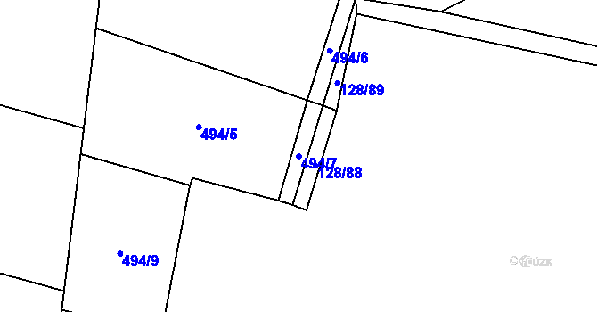 Parcela st. 494/7 v KÚ Dobšice u Žehuně, Katastrální mapa