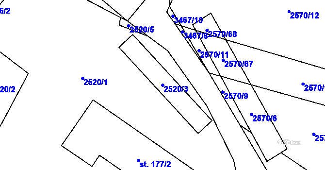 Parcela st. 2520/3 v KÚ Předčice, Katastrální mapa