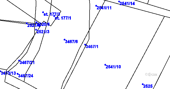 Parcela st. 3467/1 v KÚ Předčice, Katastrální mapa