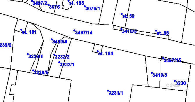 Parcela st. 184 v KÚ Třitim, Katastrální mapa