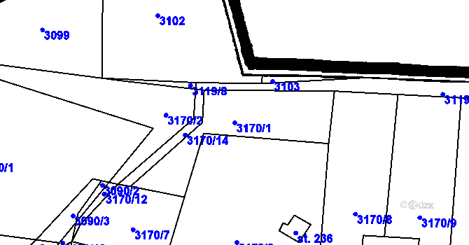 Parcela st. 3170/1 v KÚ Třitim, Katastrální mapa