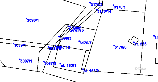 Parcela st. 3170/7 v KÚ Třitim, Katastrální mapa