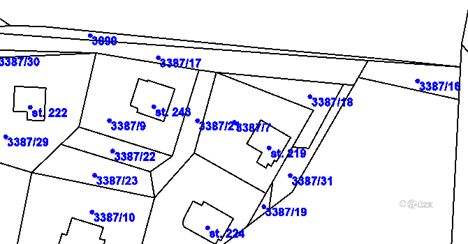 Parcela st. 3387/7 v KÚ Třitim, Katastrální mapa