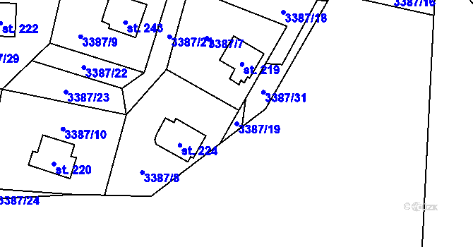 Parcela st. 3387/19 v KÚ Třitim, Katastrální mapa