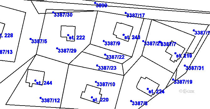 Parcela st. 3387/22 v KÚ Třitim, Katastrální mapa