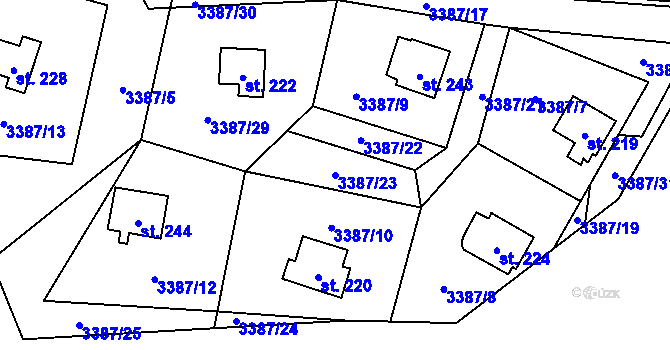 Parcela st. 3387/23 v KÚ Třitim, Katastrální mapa