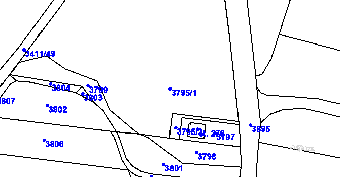 Parcela st. 3795/1 v KÚ Třitim, Katastrální mapa