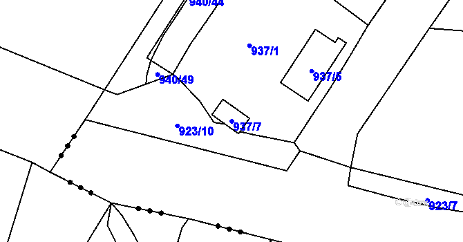 Parcela st. 937/7 v KÚ Dobšice u Znojma, Katastrální mapa